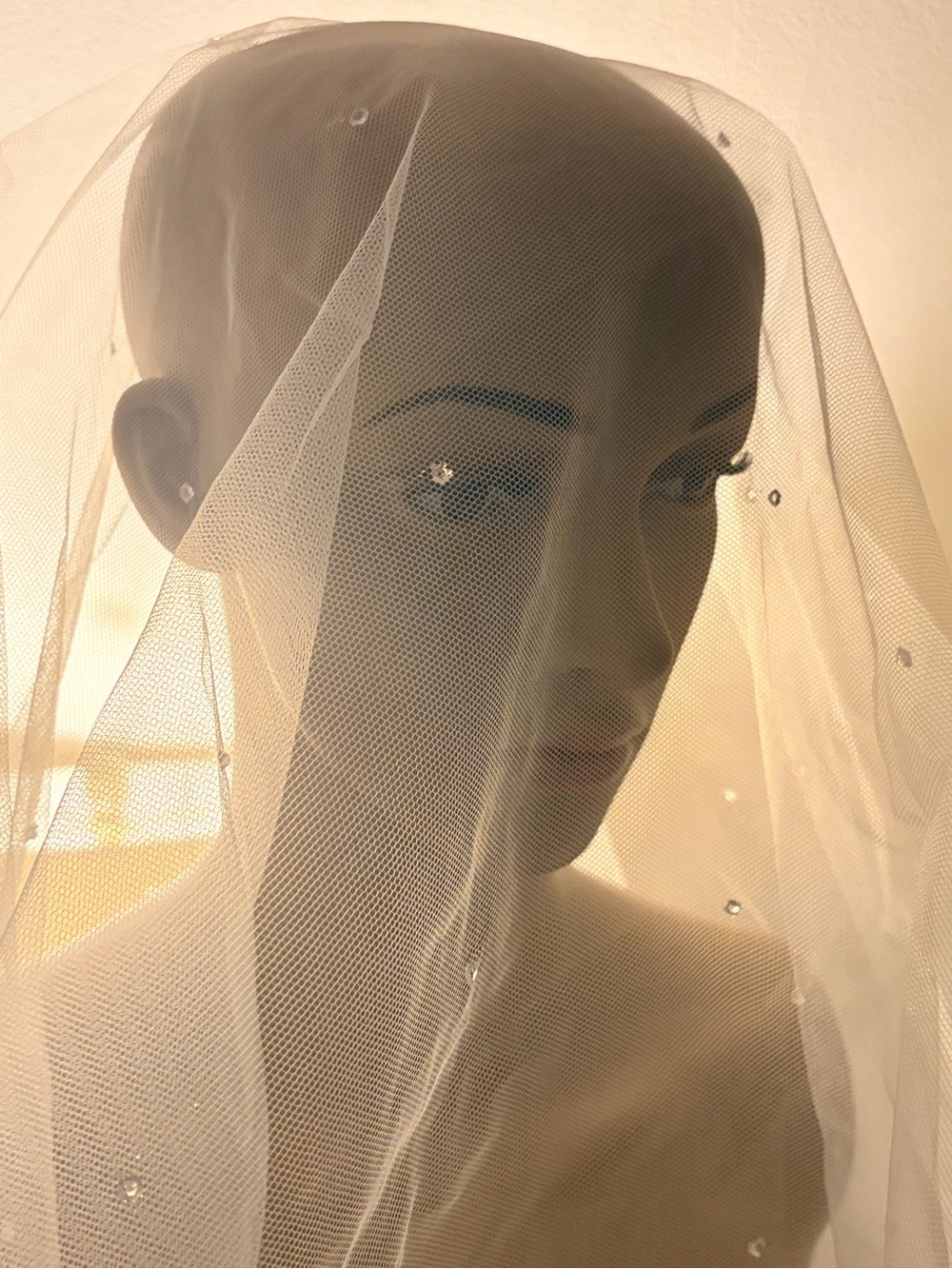 Fabric tulle in Ivory with rhinestones